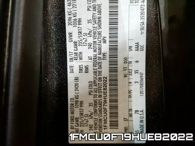 1FMCU0F79HUE82022 фото 2