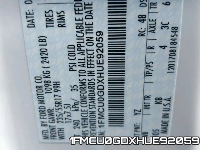 1FMCU0GDXHUE92059 фото 2