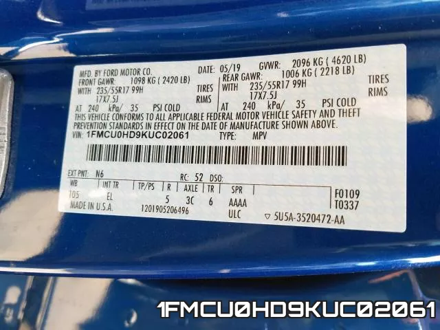 1FMCU0HD9KUC02061 фото 2