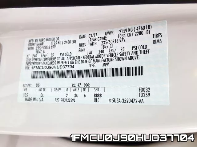 1FMCU0J90HUD37704 фото 2