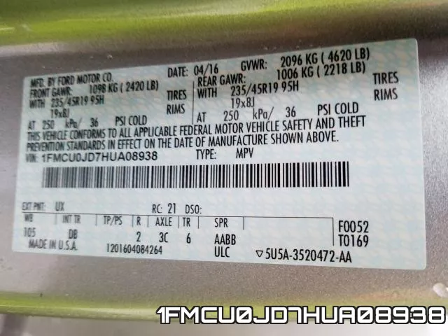 1FMCU0JD7HUA08938 фото 2