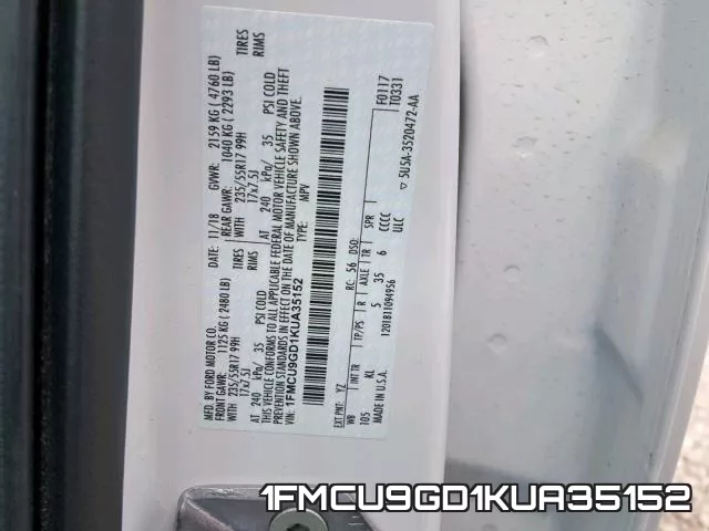 1FMCU9GD1KUA35152 фото 2