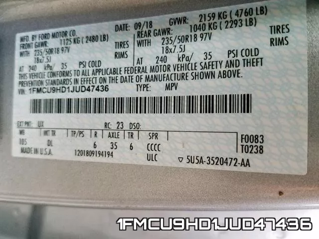 1FMCU9HD1JUD47436 фото 2