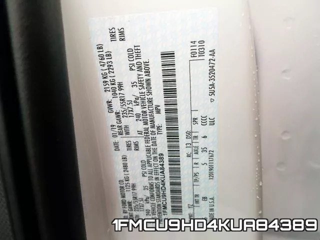 1FMCU9HD4KUA84389 фото 2