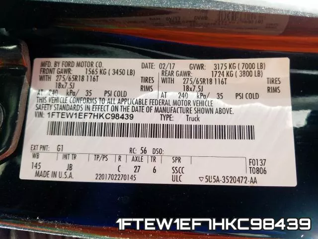 1FTEW1EF7HKC98439 фото 2