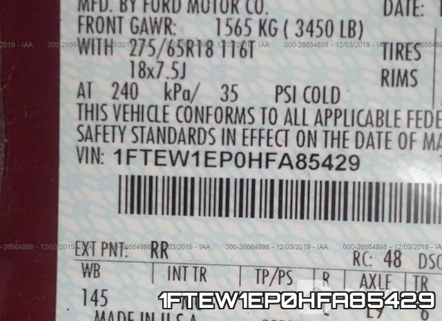 1FTEW1EP0HFA85429 фото 10