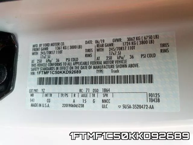 1FTMF1C50KKD92689 фото 2