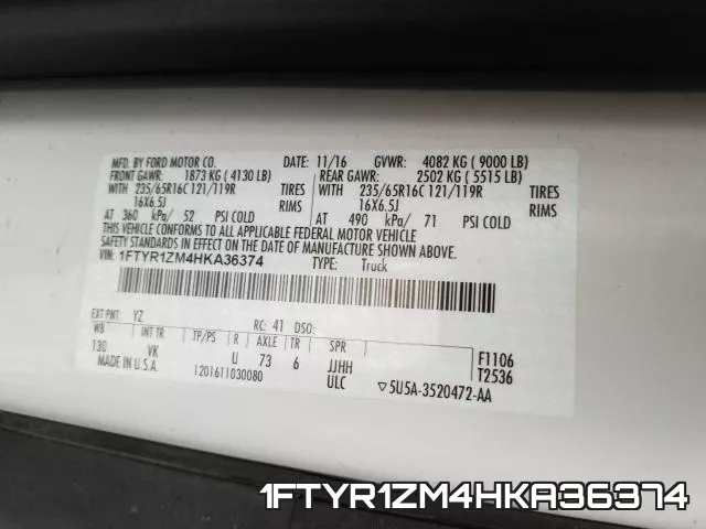 1FTYR1ZM4HKA36374 фото 2