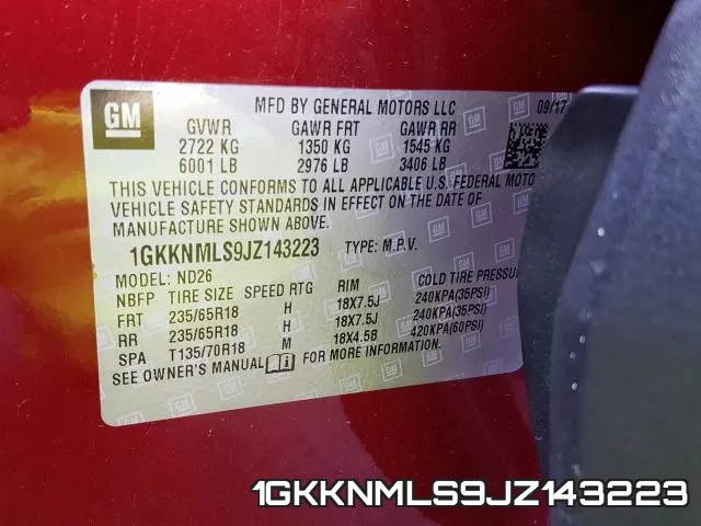 1GKKNMLS9JZ143223 фото 2