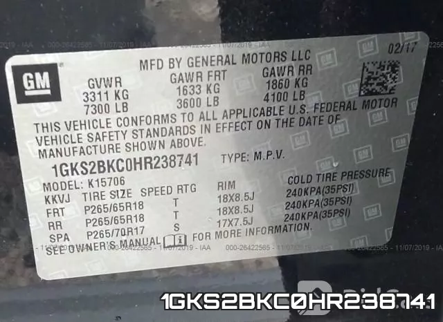 1GKS2BKC0HR238741 фото 10