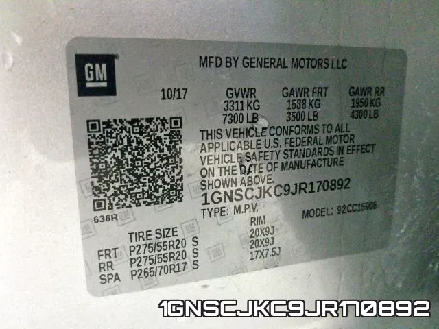 1GNSCJKC9JR170892 фото 2