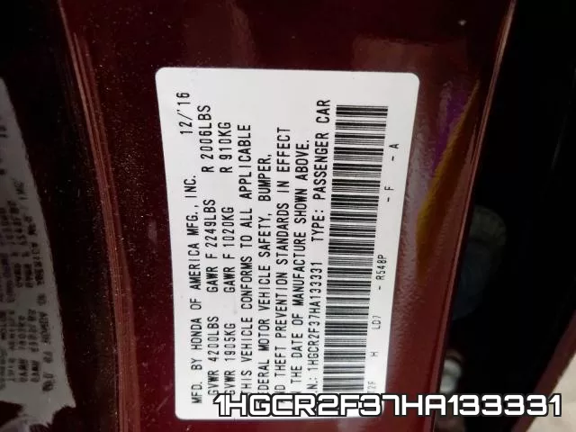 1HGCR2F37HA133331 фото 2