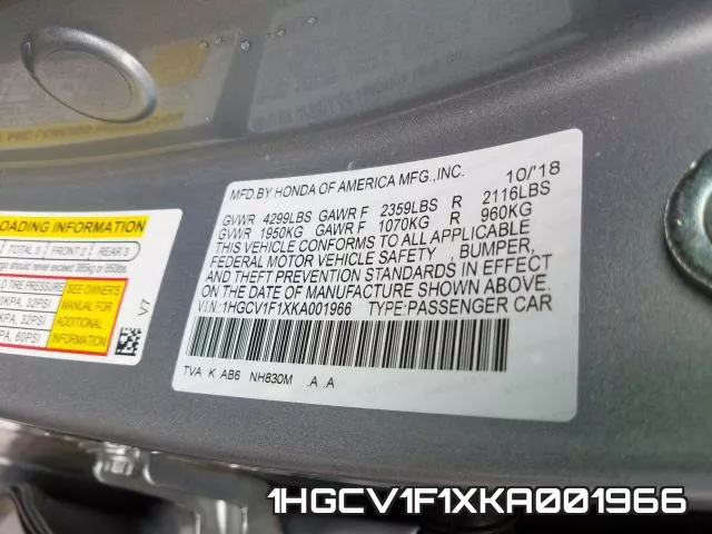 1HGCV1F1XKA001966 фото 2