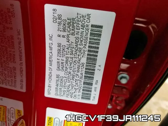 1HGCV1F39JA111245 фото 2