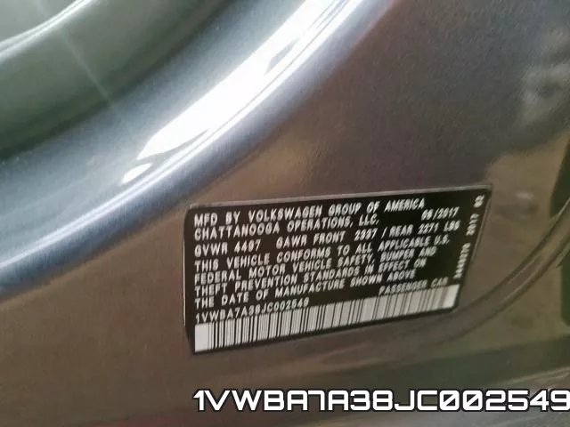 1VWBA7A38JC002549 фото 2