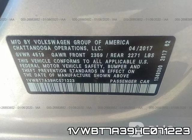1VWBT7A39HC071223 фото 10