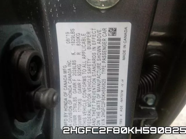 2HGFC2F80KH590825 фото 2