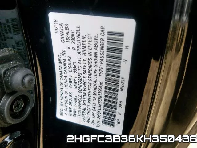 2HGFC3B36KH350436 фото 2