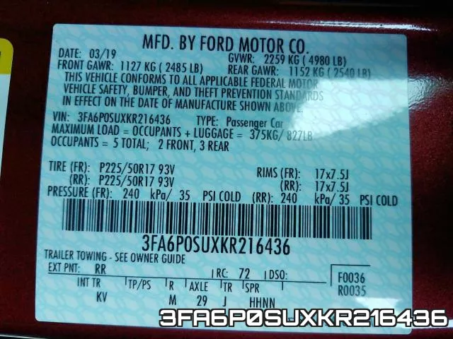 3FA6P0SUXKR216436 фото 2