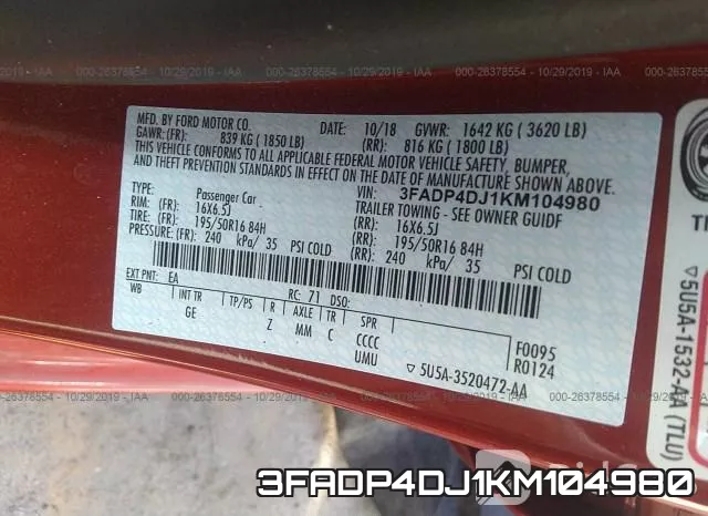 3FADP4DJ1KM104980 фото 10
