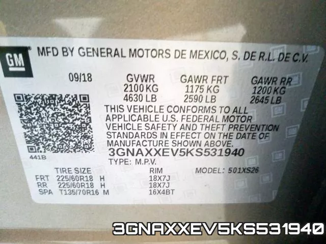 3GNAXXEV5KS531940 фото 2