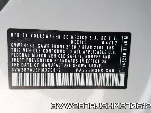 3VW2B7AJ3HM370612 фото 2