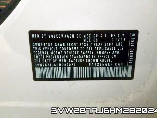 3VW2B7AJ6HM282024 фото 2