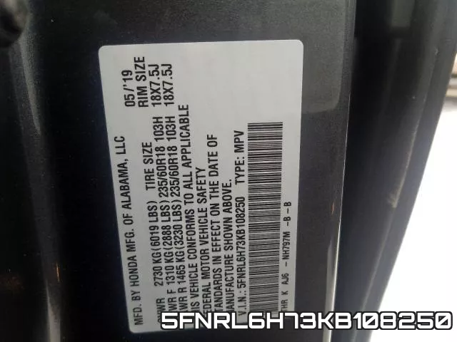 5FNRL6H73KB108250 фото 2