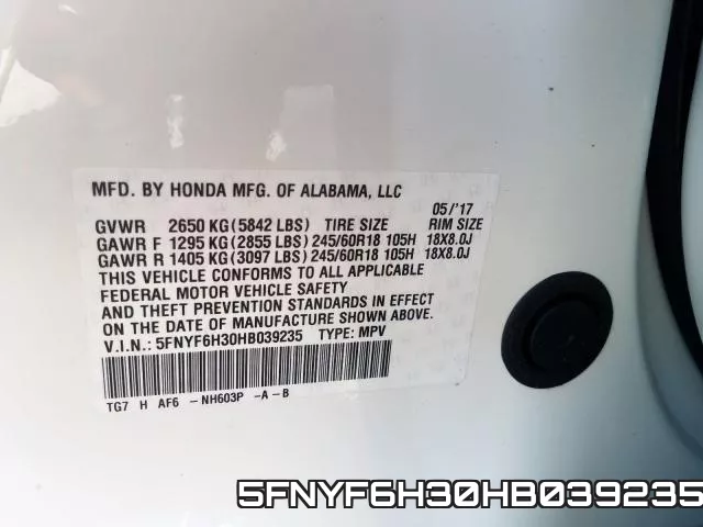 5FNYF6H30HB039235 фото 2