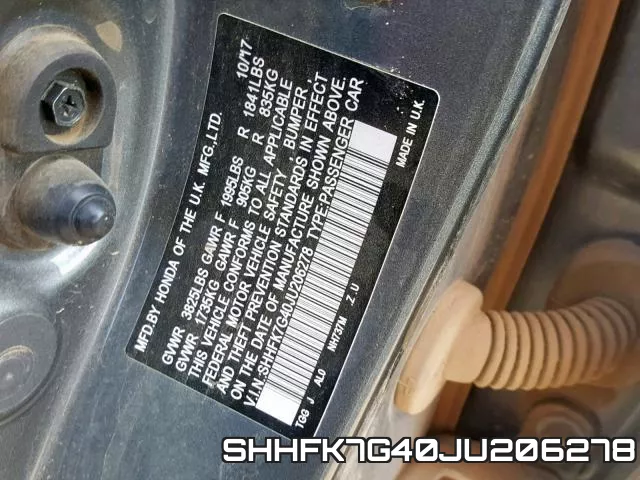 SHHFK7G40JU206278 фото 2