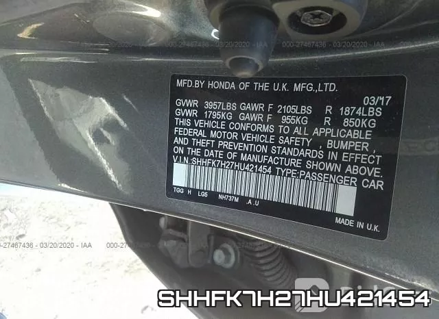 SHHFK7H27HU421454 фото 10