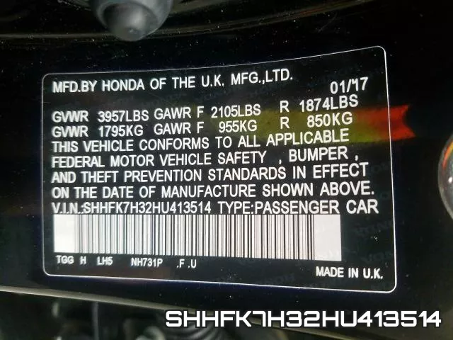 SHHFK7H32HU413514 фото 2