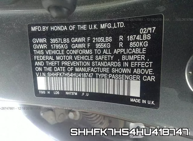 SHHFK7H54HU418747 фото 10