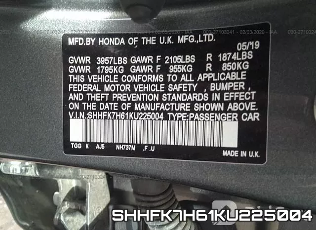 SHHFK7H61KU225004 фото 10