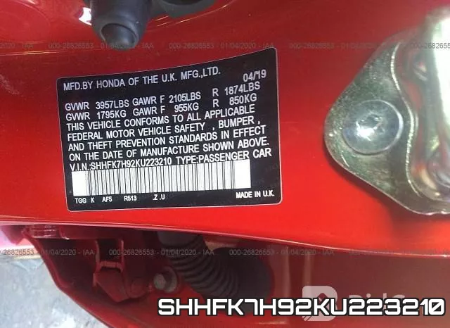 SHHFK7H92KU223210 фото 10