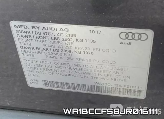 WA1BCCFS8JR016111 фото 10