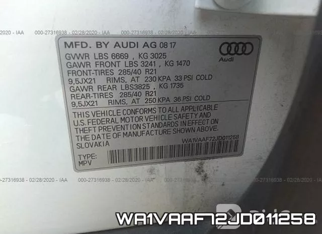 WA1VAAF72JD011258 фото 10