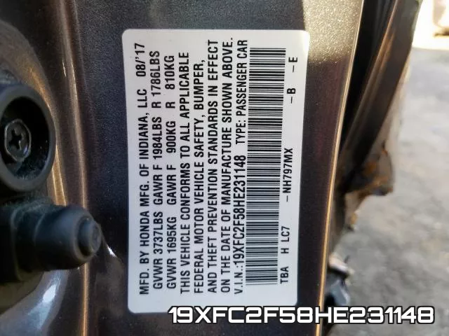 19XFC2F58HE231148 фото 2