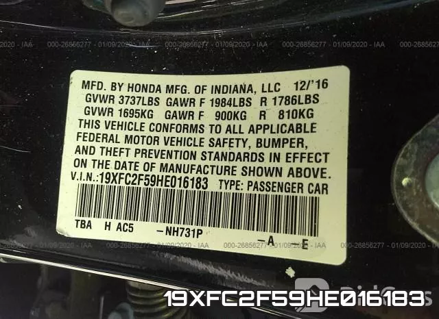 19XFC2F59HE016183 фото 10