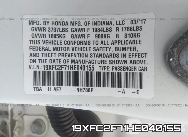 19XFC2F71HE040155 фото 10