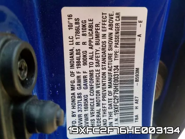 19XFC2F76HE003134 фото 2