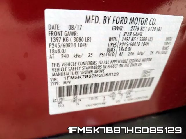 1FM5K7B87HGD85129 фото 2