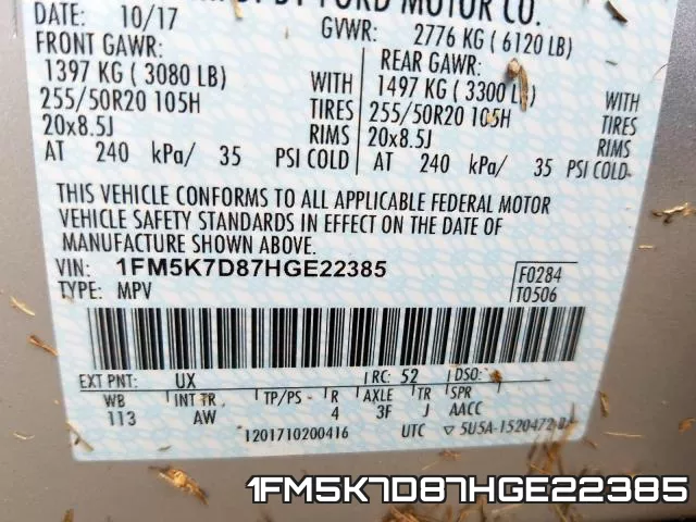 1FM5K7D87HGE22385 фото 2