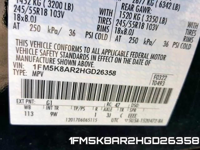 1FM5K8AR2HGD26358 фото 2
