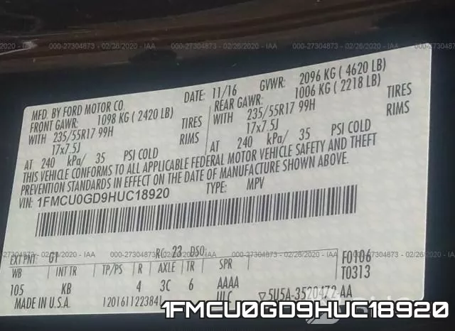 1FMCU0GD9HUC18920 фото 10