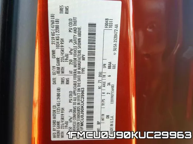 1FMCU0J90KUC29963 фото 2