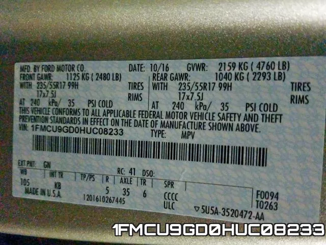 1FMCU9GD0HUC08233 фото 2