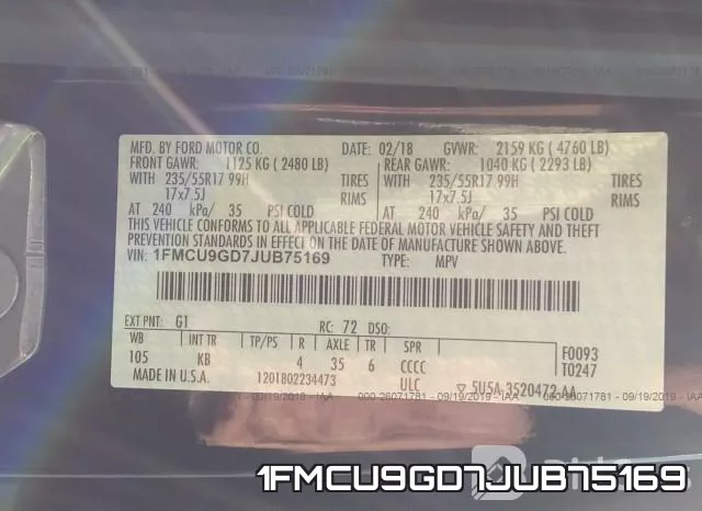 1FMCU9GD7JUB75169 фото 10
