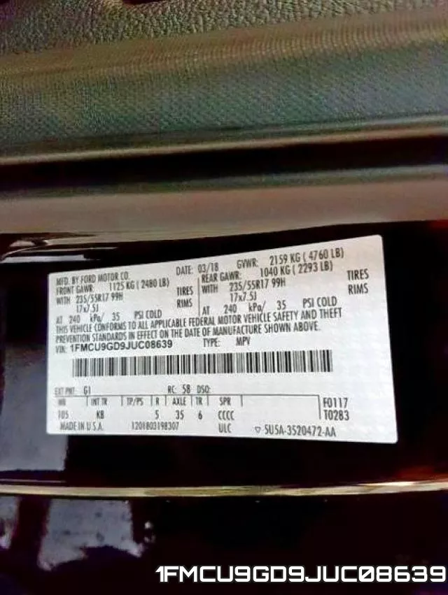 1FMCU9GD9JUC08639 фото 2