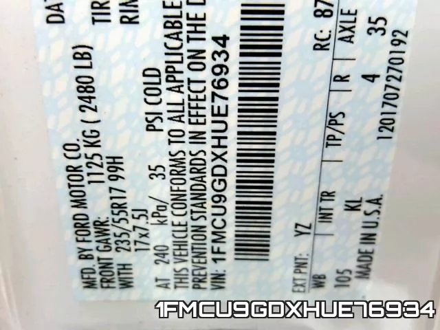 1FMCU9GDXHUE76934 фото 2